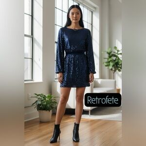 Auth Retrofete Navy Blue Sequins Dress US Medium
